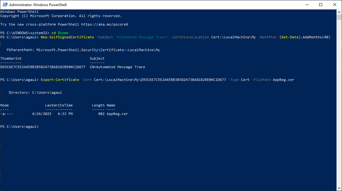 Create and Export Certificate